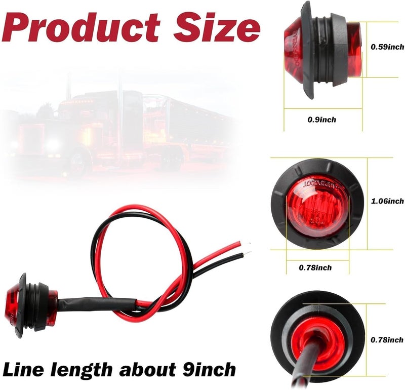 ALFU 3/4" Inch 20 Pcs Red Round LED Trailer Side Marker Clearance Lights Front Rear Top Marker Indicators Tail Light Waterproof for Truck Car Bus Van Pickup RV - Image 5